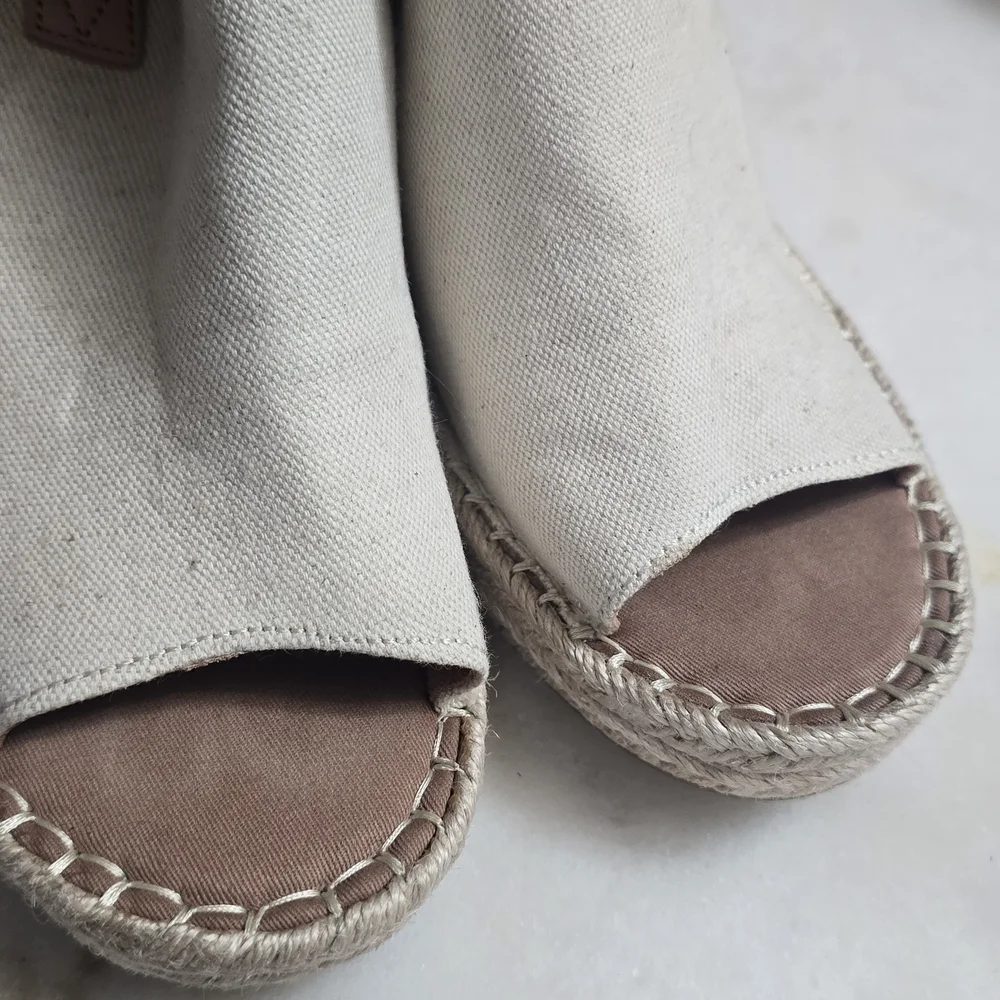 Toms Beige Canvas Espadrille Wedge Sandals with Tan Strap